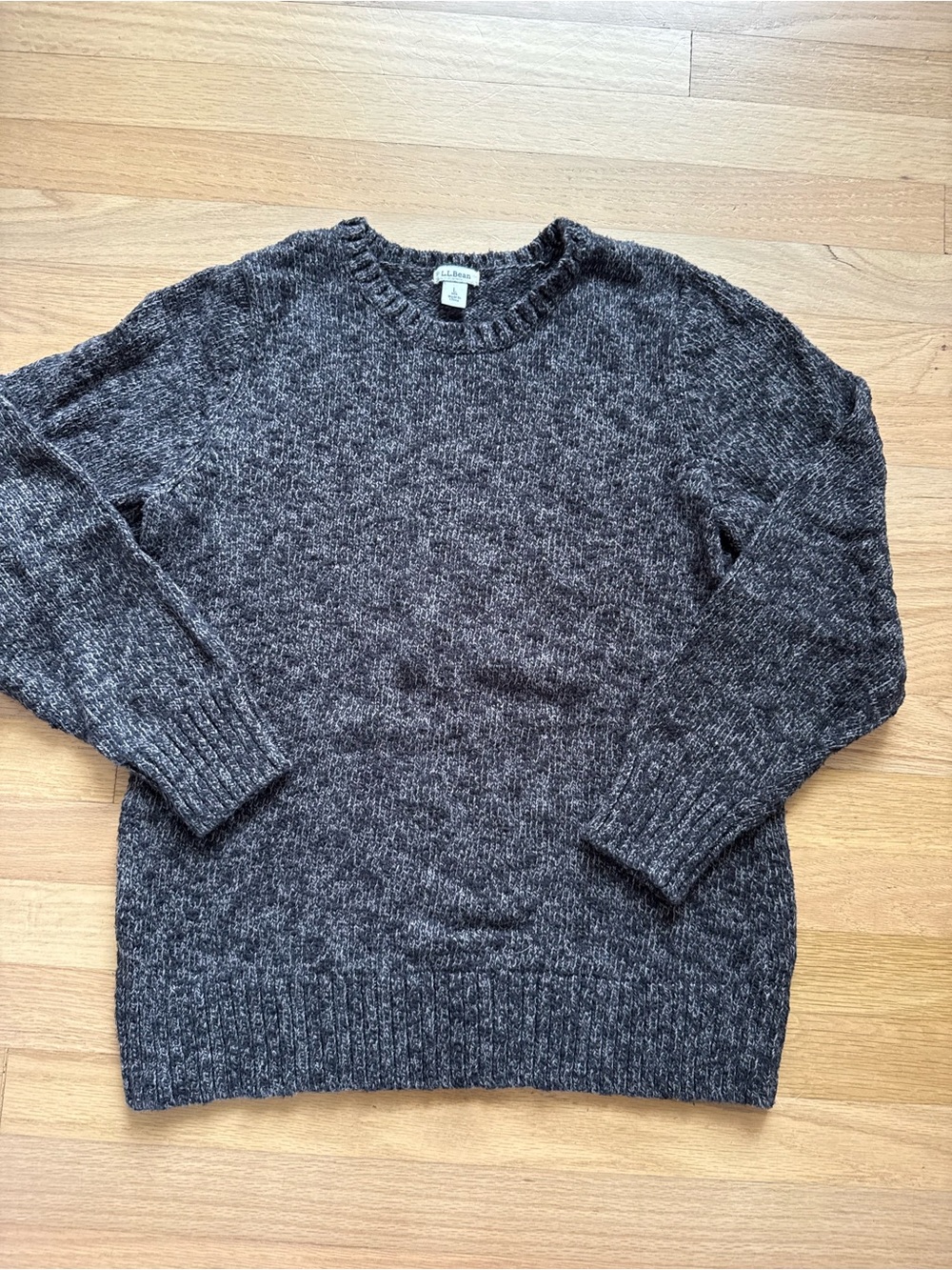 L.L. Bean women’s Large Black & Grey Marled 100% Cotton Crewneck Sweater
